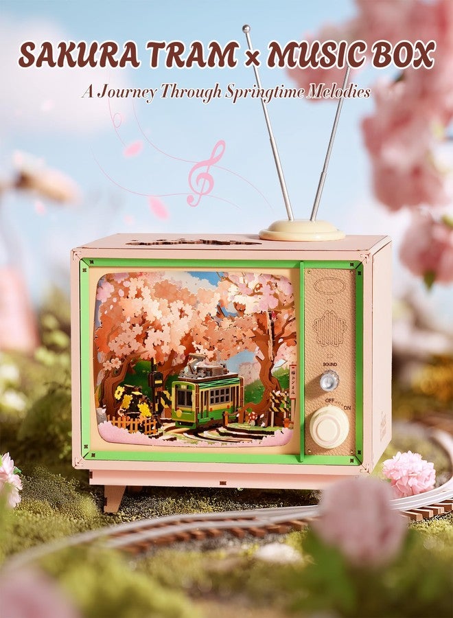 روبوتايم مجموعة ألعاب ROBOTIME ثلاثية الأبعاد الخشبية للكبار، مجموعة بناء منزل مصغر، صندوق موسيقي للعائلة، شجرة أزهار الكرز اليابانية كهدية إبداعية (جولة ساكورا الحالمة) - Image 3